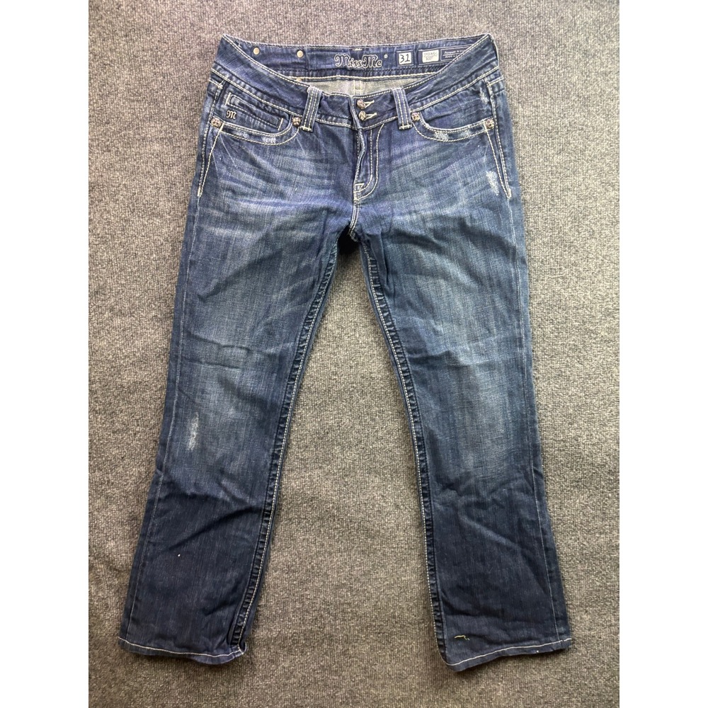 Miss Me Bootcut Jeans Womens 31 Blue Distressed Embellished Cross JP5046L
